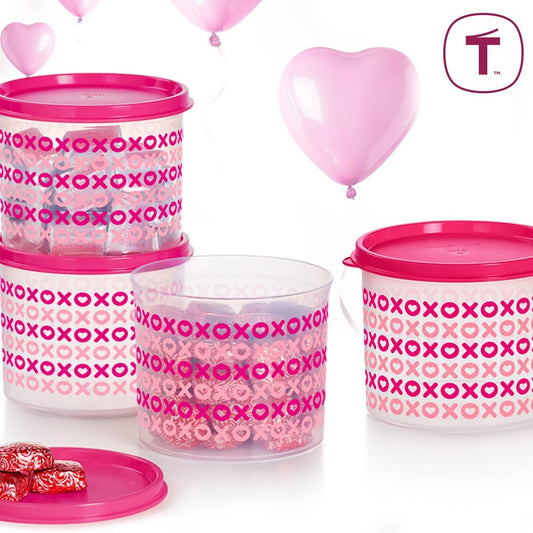 Tupperware mini canisters XOXO pink